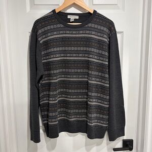 Mantles Men's Gray Patterned 100% Extra Fine Merino Wool Sweater